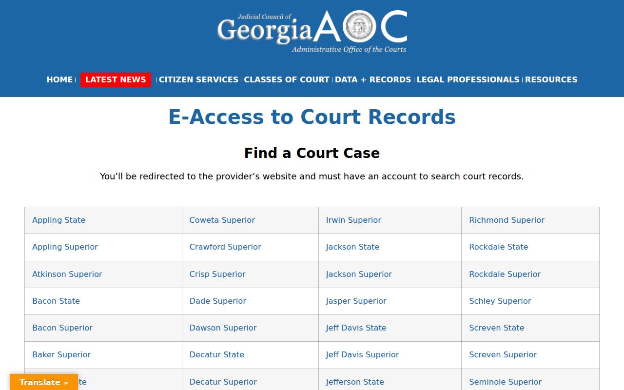 Coffee County criminal court records Georgia E-Access directory